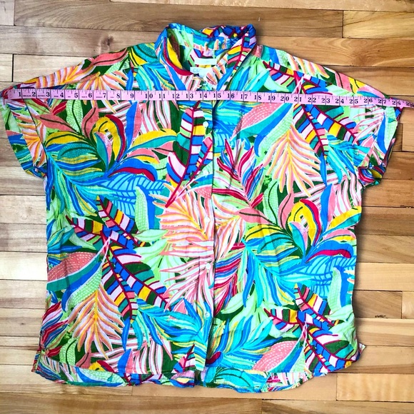 C&C California Colorful Hawaiian-Style Button-Up Linen Women's Shirt Size L - Picture 5 of 10